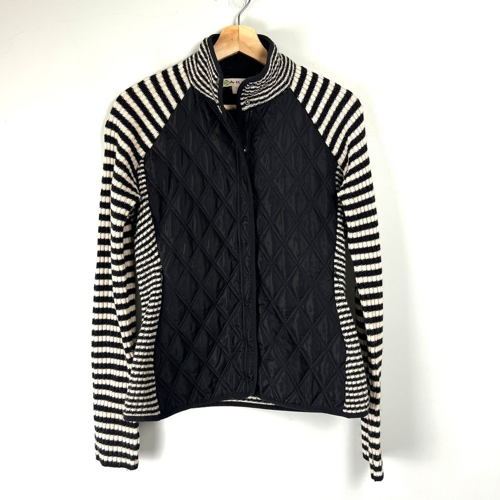 Dakini Women Lambswool Quilted Mixed Media Zip Jacket S Preppy Academia Y2k Cozy